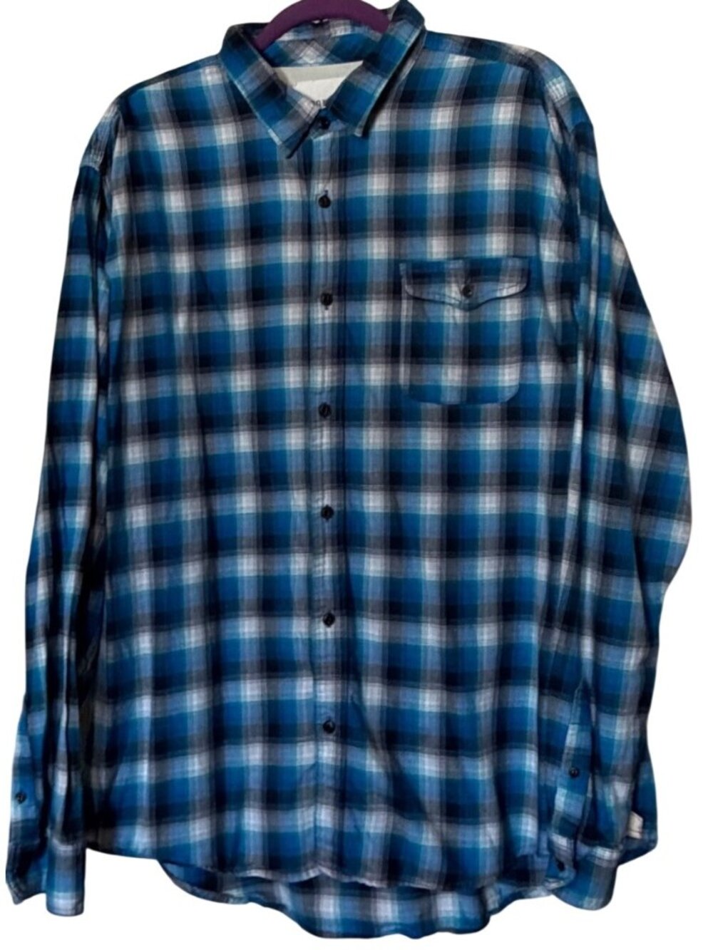 Aéropostale Men's Vibrant Blue/Navy/White/Black Plaid Check Cotton Shirt Size XL